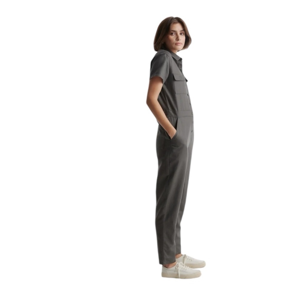 Women's Cotton Linen Twill Short Sleeve Coverall Jumpsuit Size L/G - Picture 8 of 9